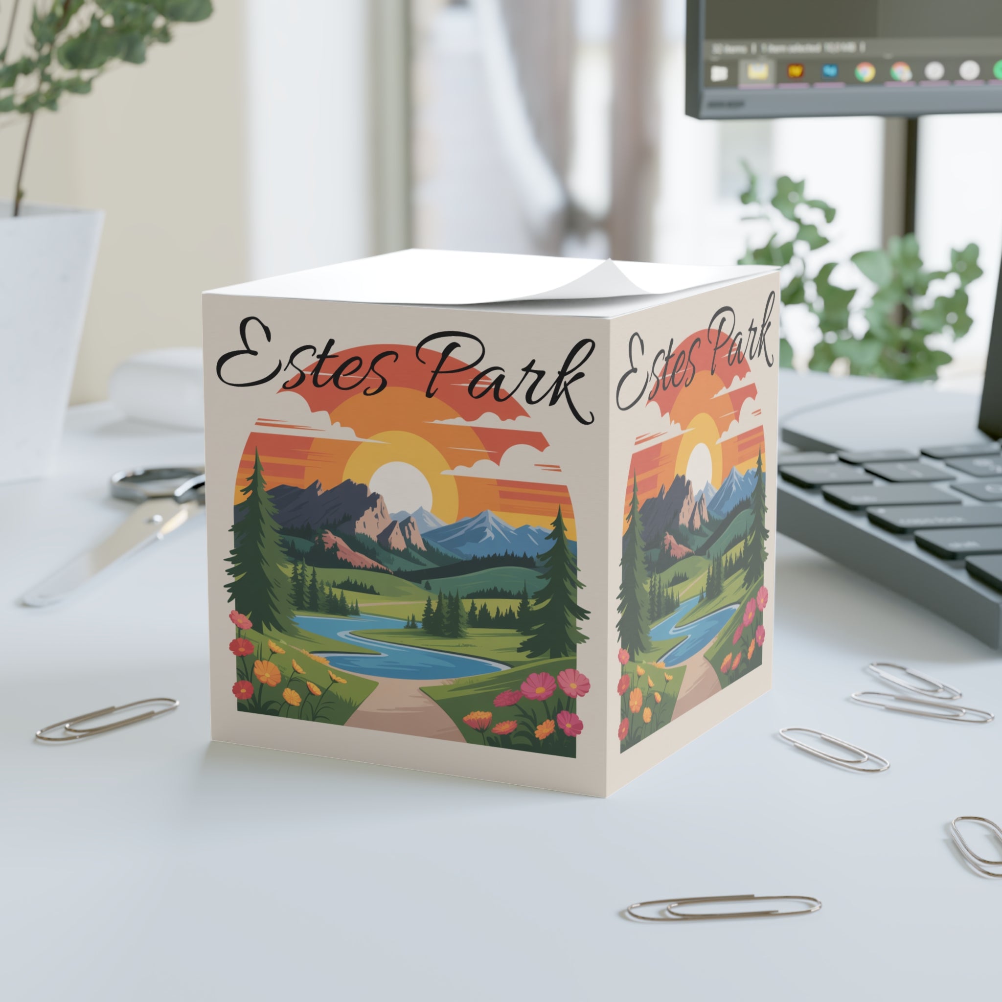 Scenic Note Cube with Estes Park Design, Cute Desk Accessory, Mountain Vibes, Nature Lover's Gift, Office Decor, Eco-Friendly Stationery