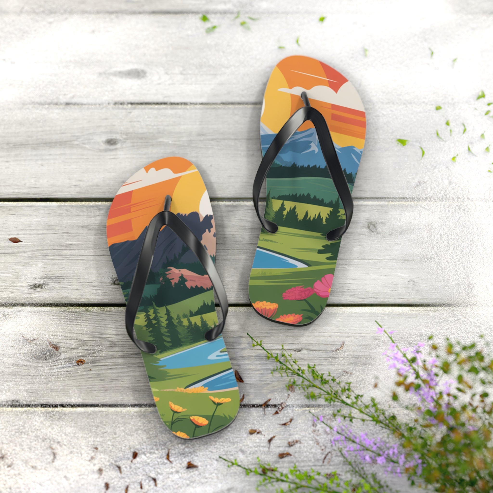 Summer Wonderland Flip Flops, Beach Footwear, Vacation Sandals, Outdoor Adventure Footwear, Gift for Nature Lovers