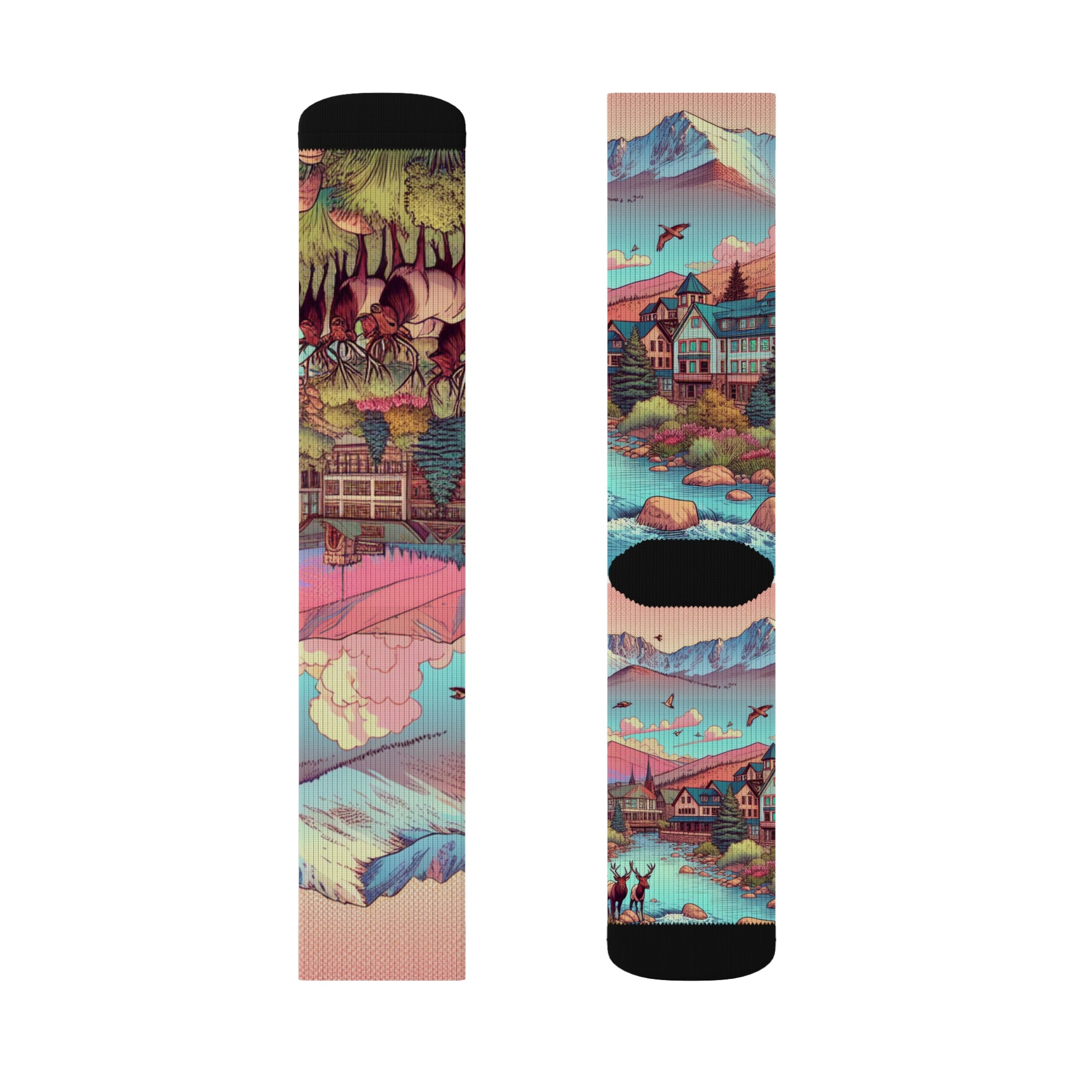Colorful Landscape Sublimation Socks | Artistic Sock Gift | Unique Fashion Statement | Cozy Sock Style | Nature-Inspired Footwear