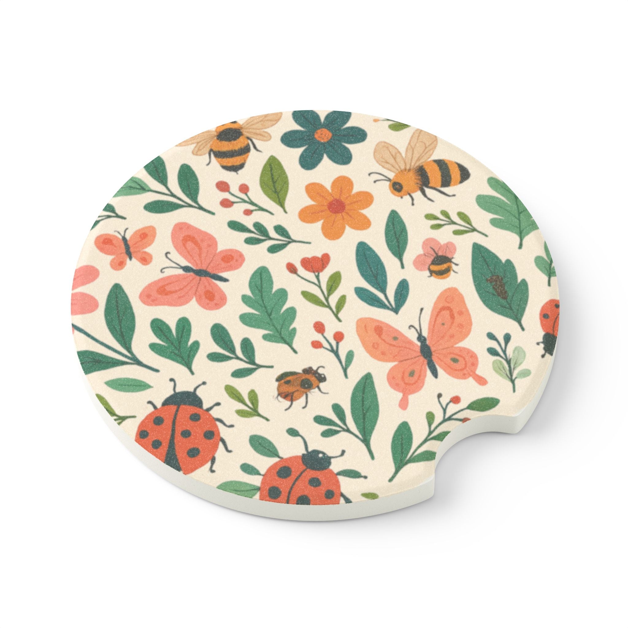 Floral Bee Car Coaster, Cute Car Accessories, Gift for Her, Summer Road Trip Decor, Bug Lover Gift, Home Decor