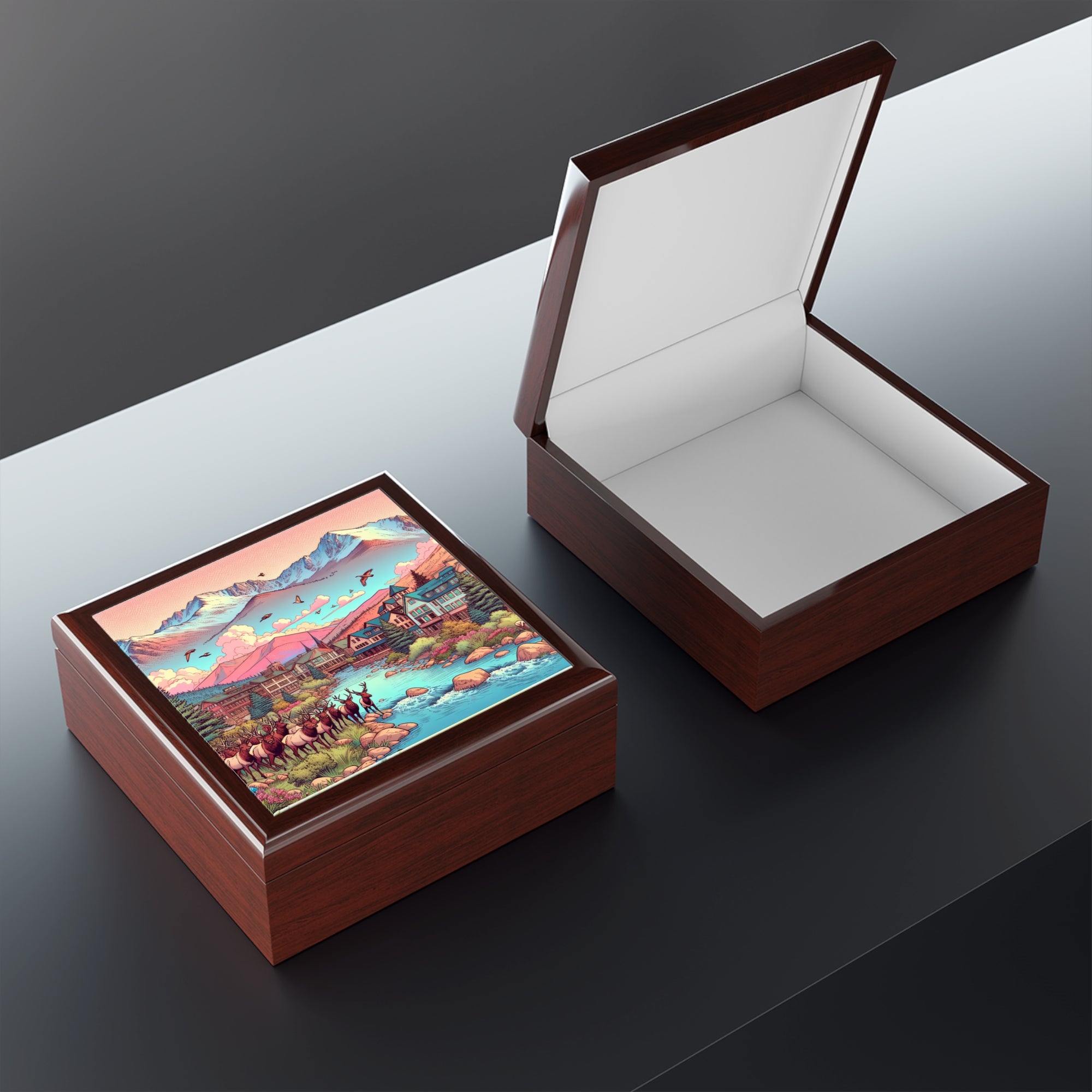 EP inspired Scenic Jewelry Box with Mountain Landscape, Nature-Inspired Jewelry Organizer, Gift for Nature Lovers, Unique Decor, Travel Memories