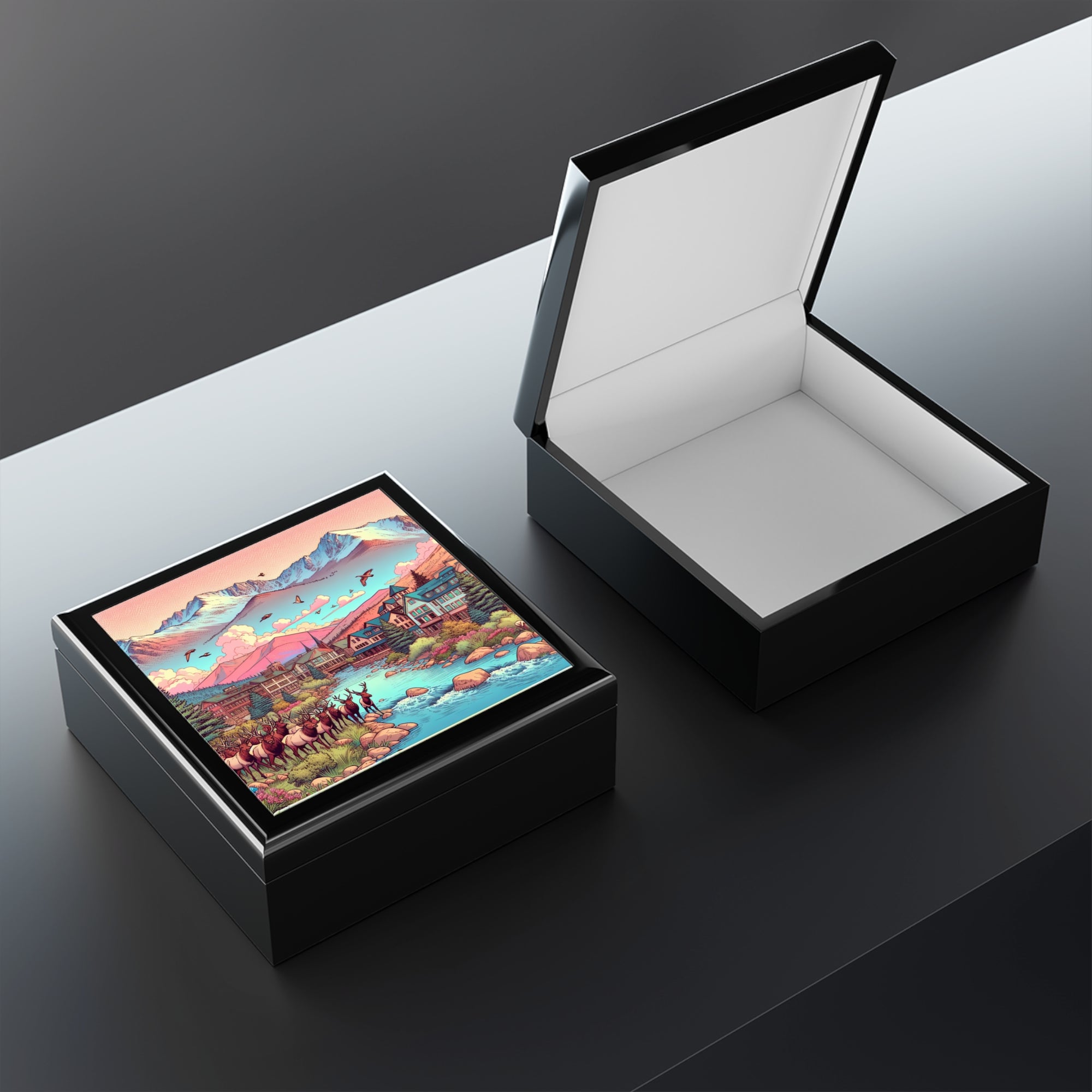 EP inspired Scenic Jewelry Box with Mountain Landscape, Nature-Inspired Jewelry Organizer, Gift for Nature Lovers, Unique Decor, Travel Memories