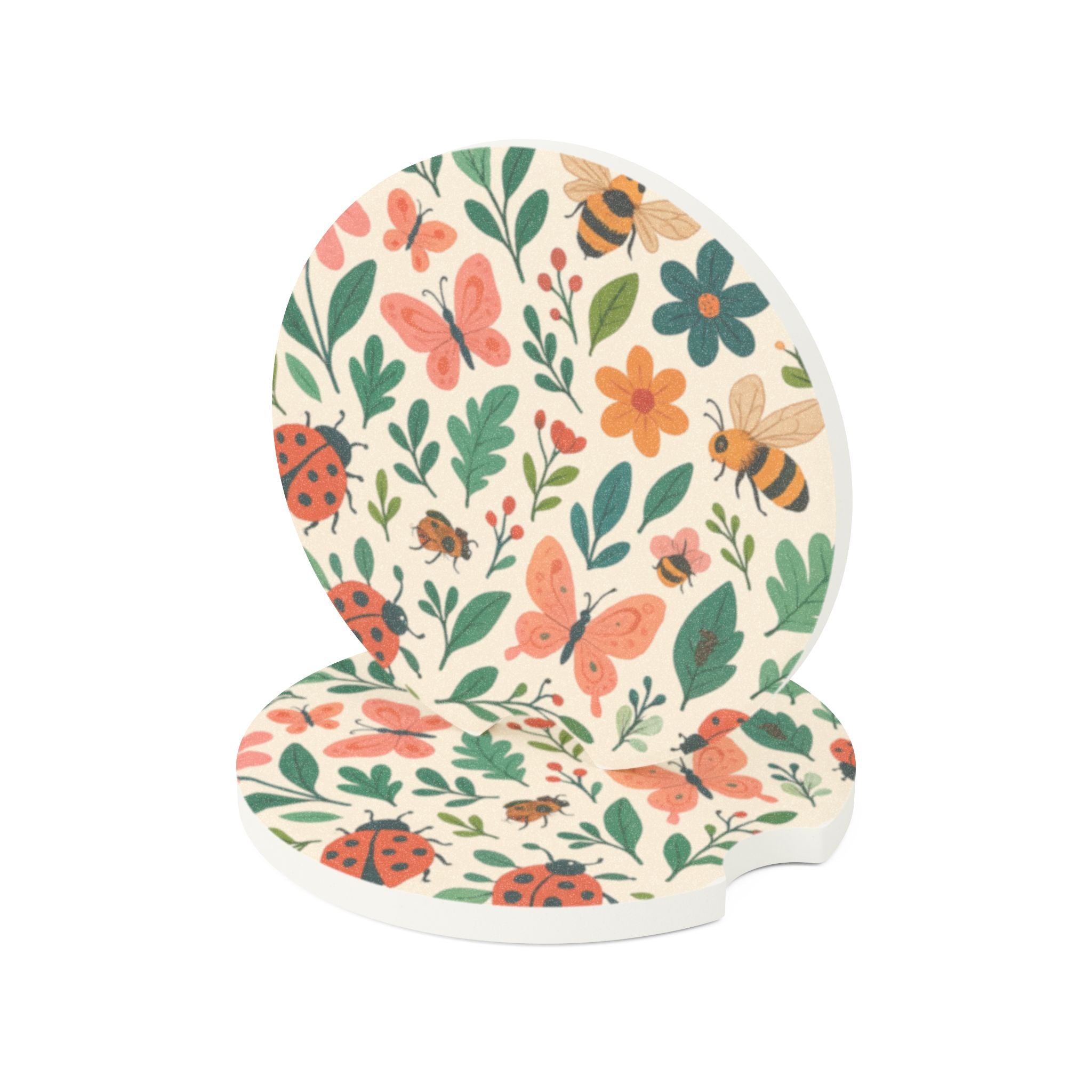 Floral Bee Car Coaster, Cute Car Accessories, Gift for Her, Summer Road Trip Decor, Bug Lover Gift, Home Decor