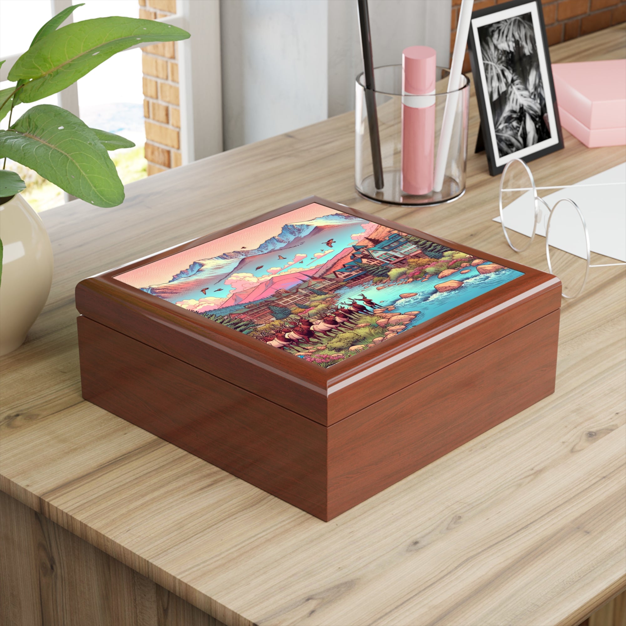 EP inspired Scenic Jewelry Box with Mountain Landscape, Nature-Inspired Jewelry Organizer, Gift for Nature Lovers, Unique Decor, Travel Memories