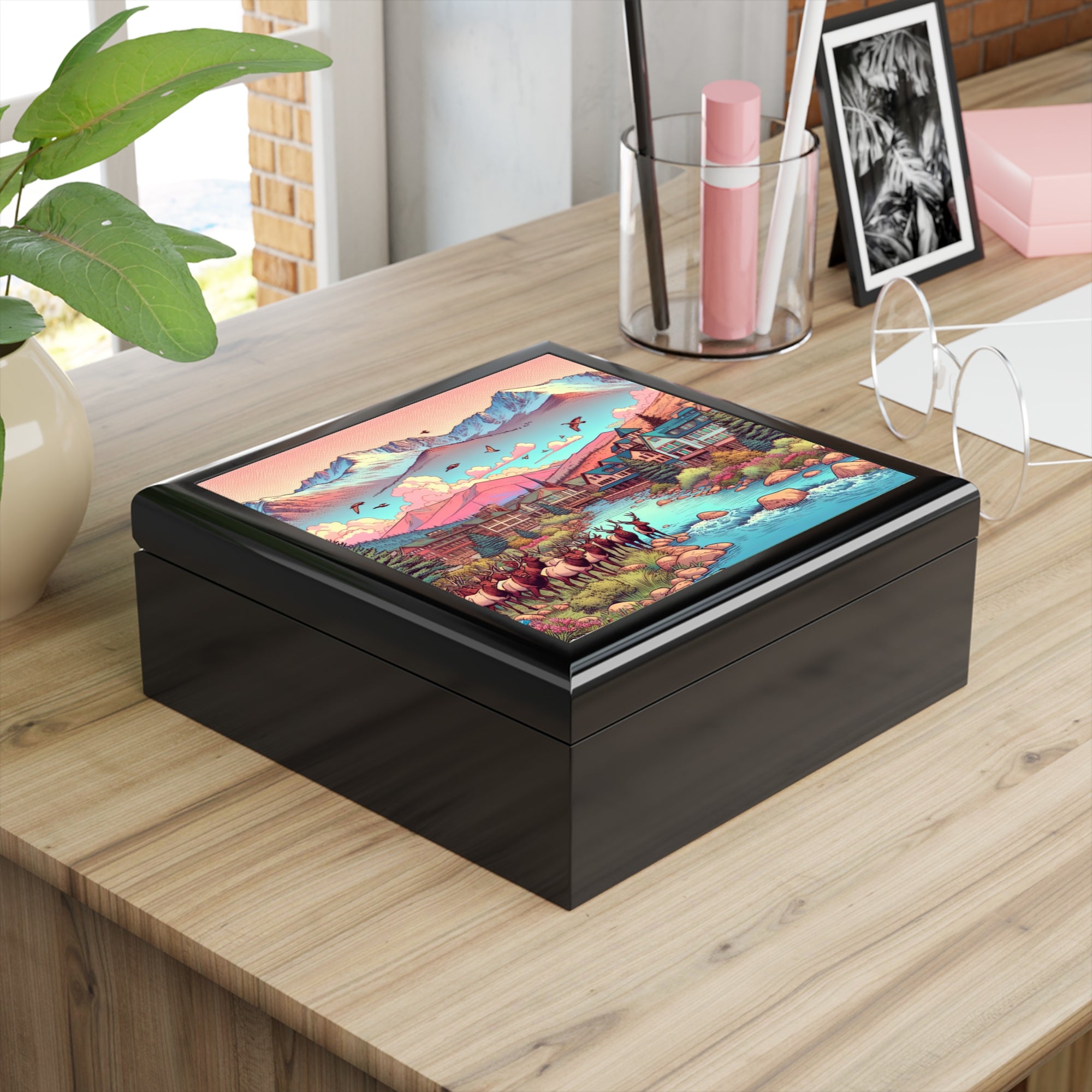 EP inspired Scenic Jewelry Box with Mountain Landscape, Nature-Inspired Jewelry Organizer, Gift for Nature Lovers, Unique Decor, Travel Memories
