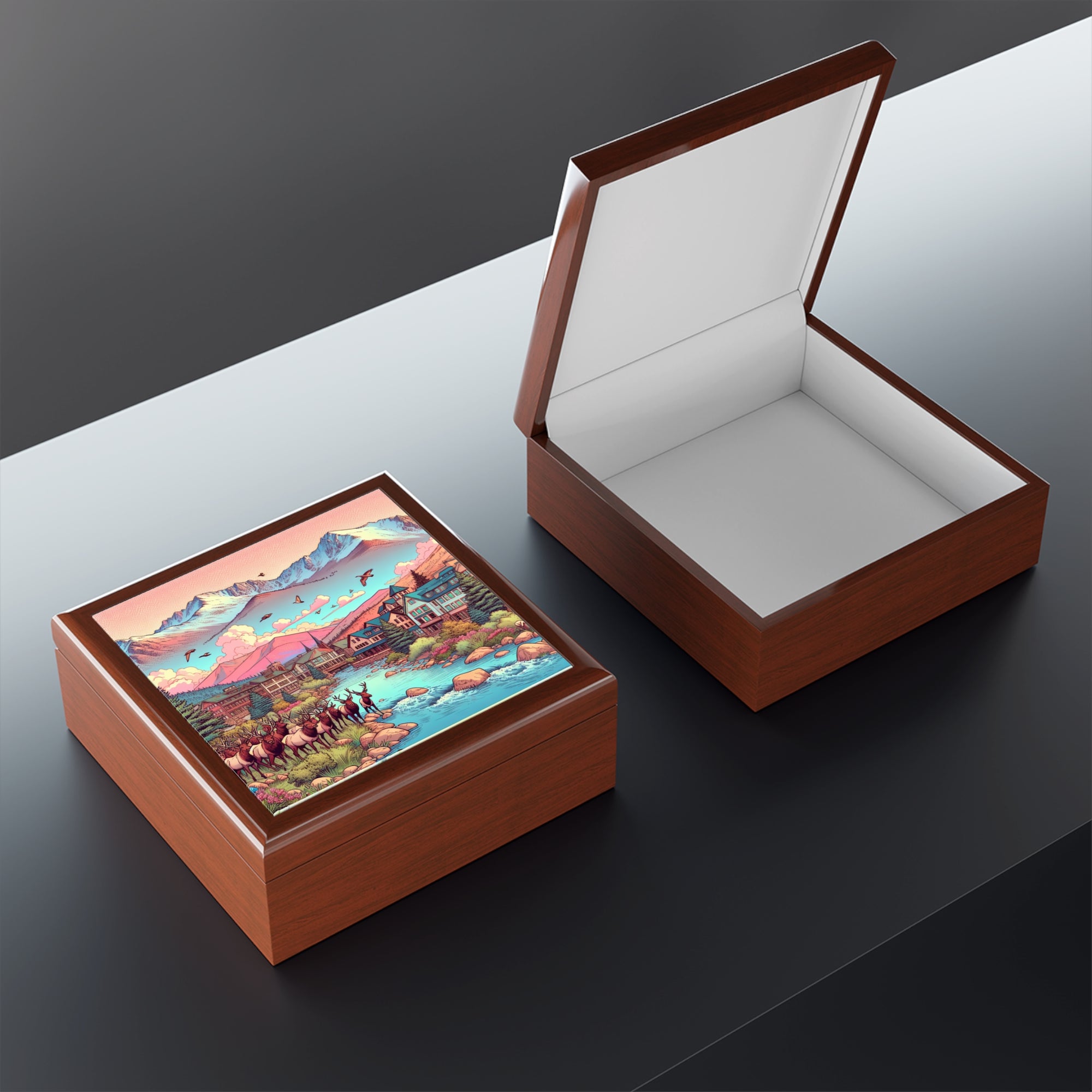 EP inspired Scenic Jewelry Box with Mountain Landscape, Nature-Inspired Jewelry Organizer, Gift for Nature Lovers, Unique Decor, Travel Memories