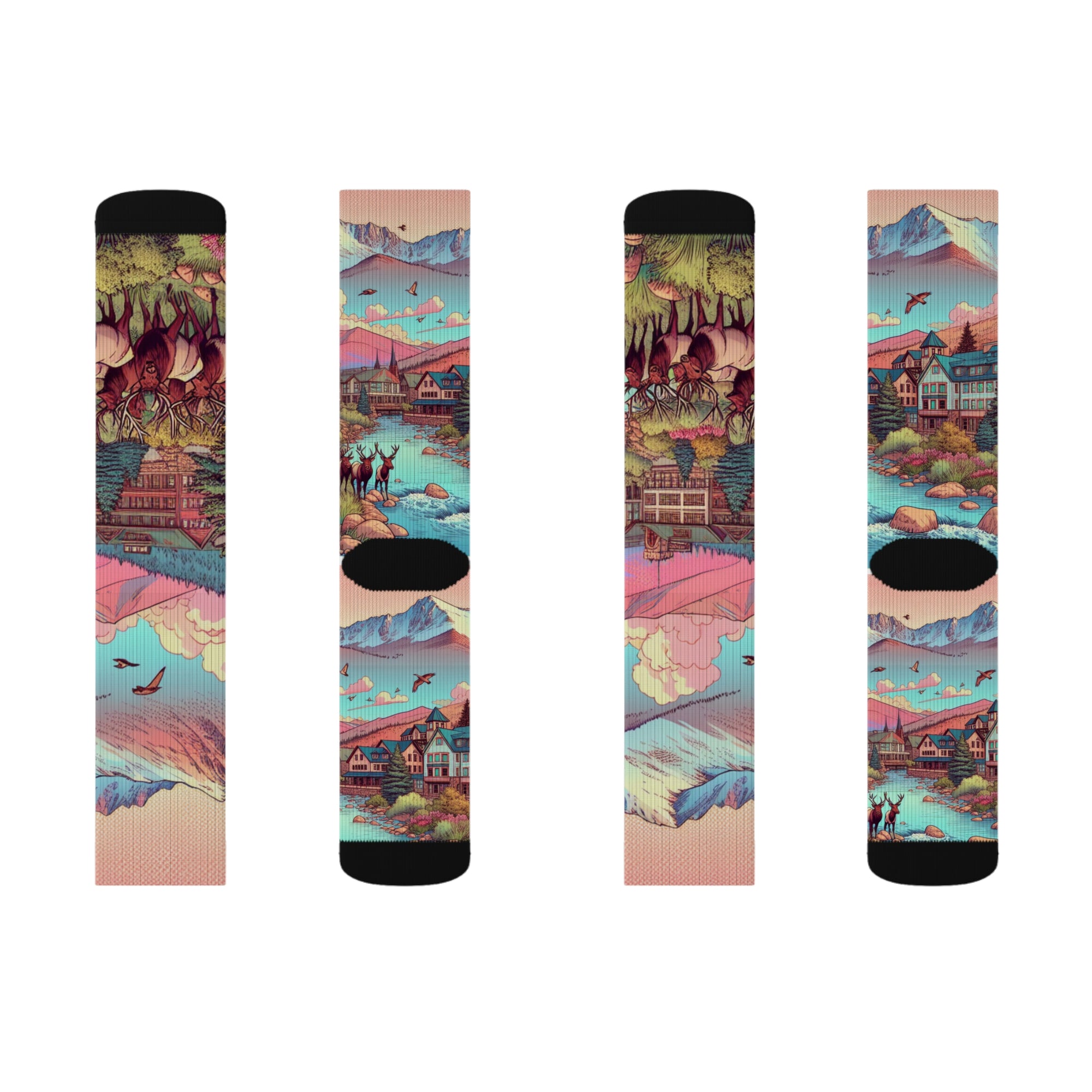 Colorful Landscape Sublimation Socks | Artistic Sock Gift | Unique Fashion Statement | Cozy Sock Style | Nature-Inspired Footwear