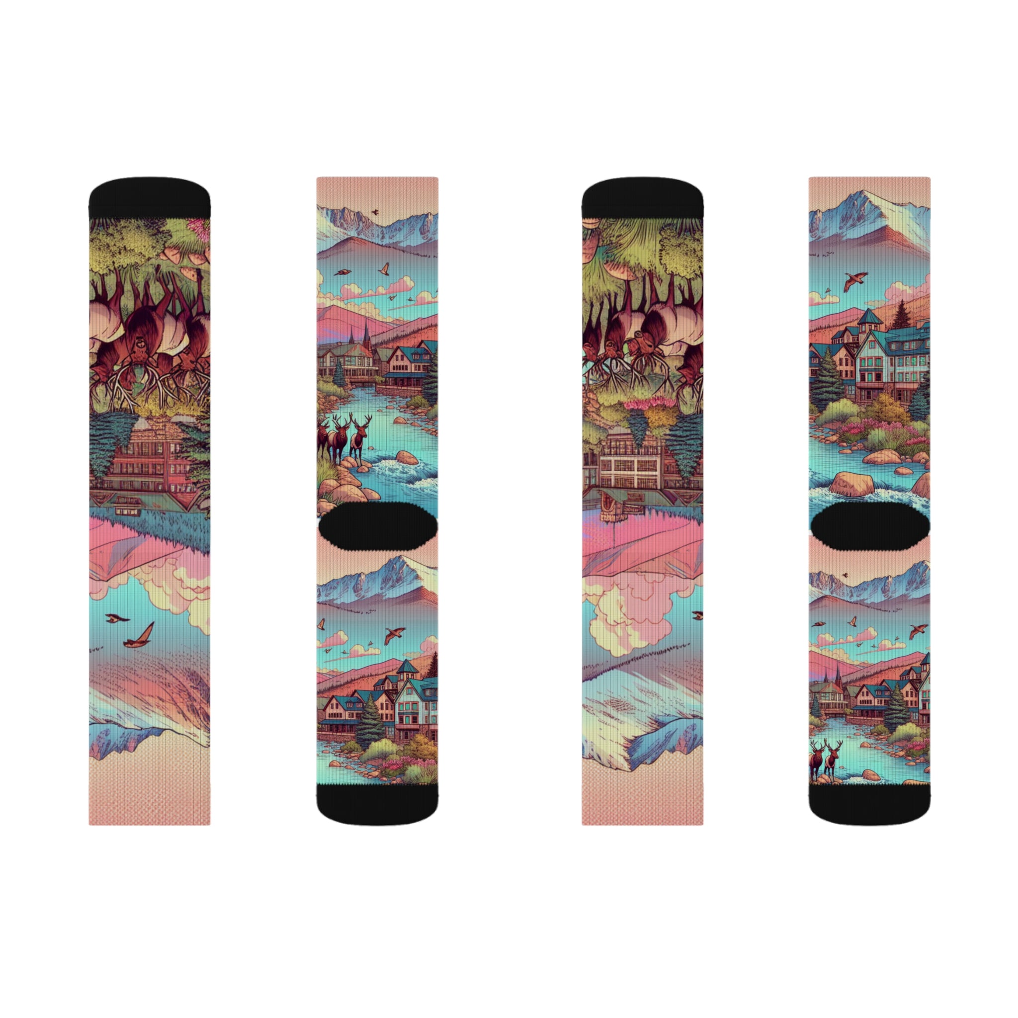 Colorful Landscape Sublimation Socks | Artistic Sock Gift | Unique Fashion Statement | Cozy Sock Style | Nature-Inspired Footwear