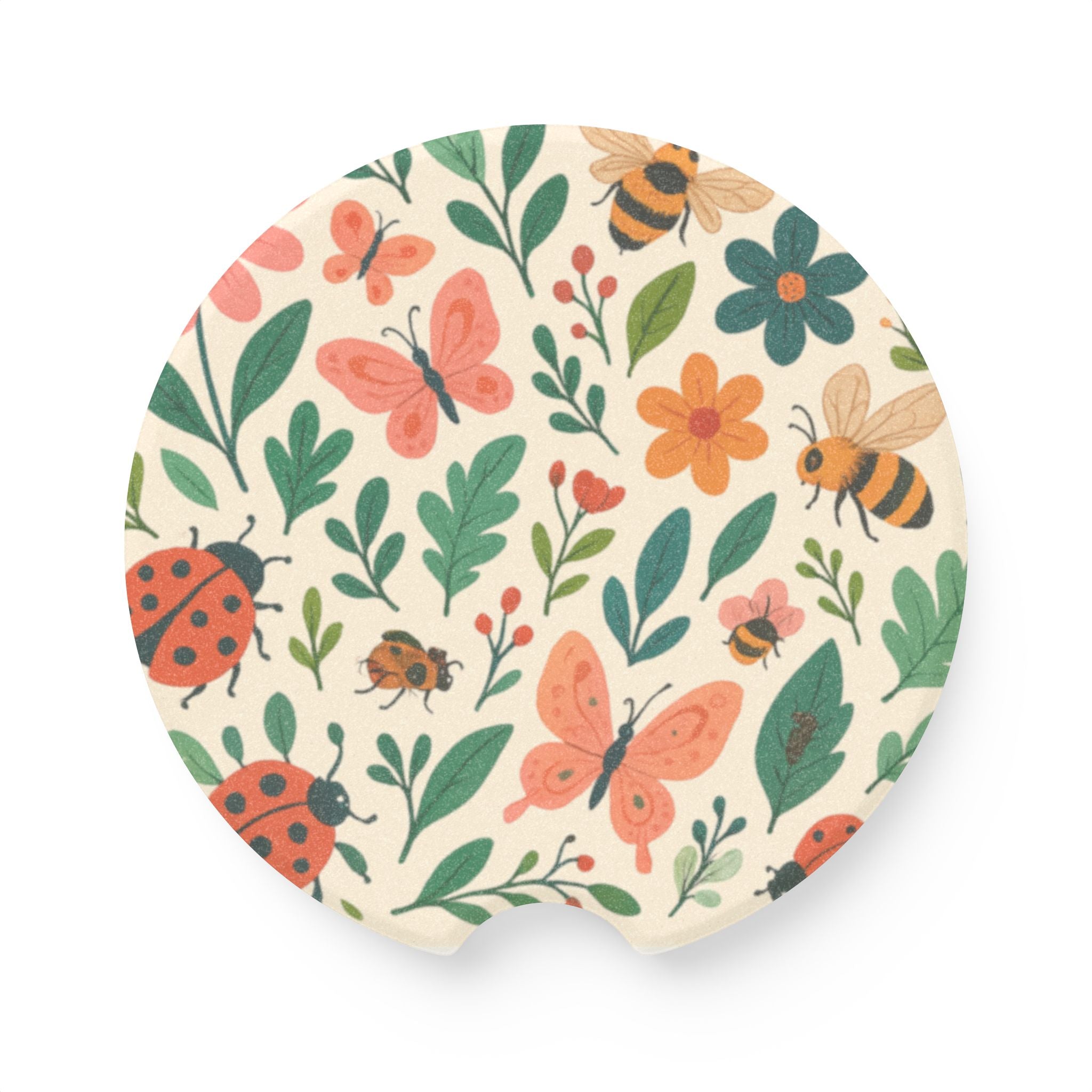 Floral Bee Car Coaster, Cute Car Accessories, Gift for Her, Summer Road Trip Decor, Bug Lover Gift, Home Decor