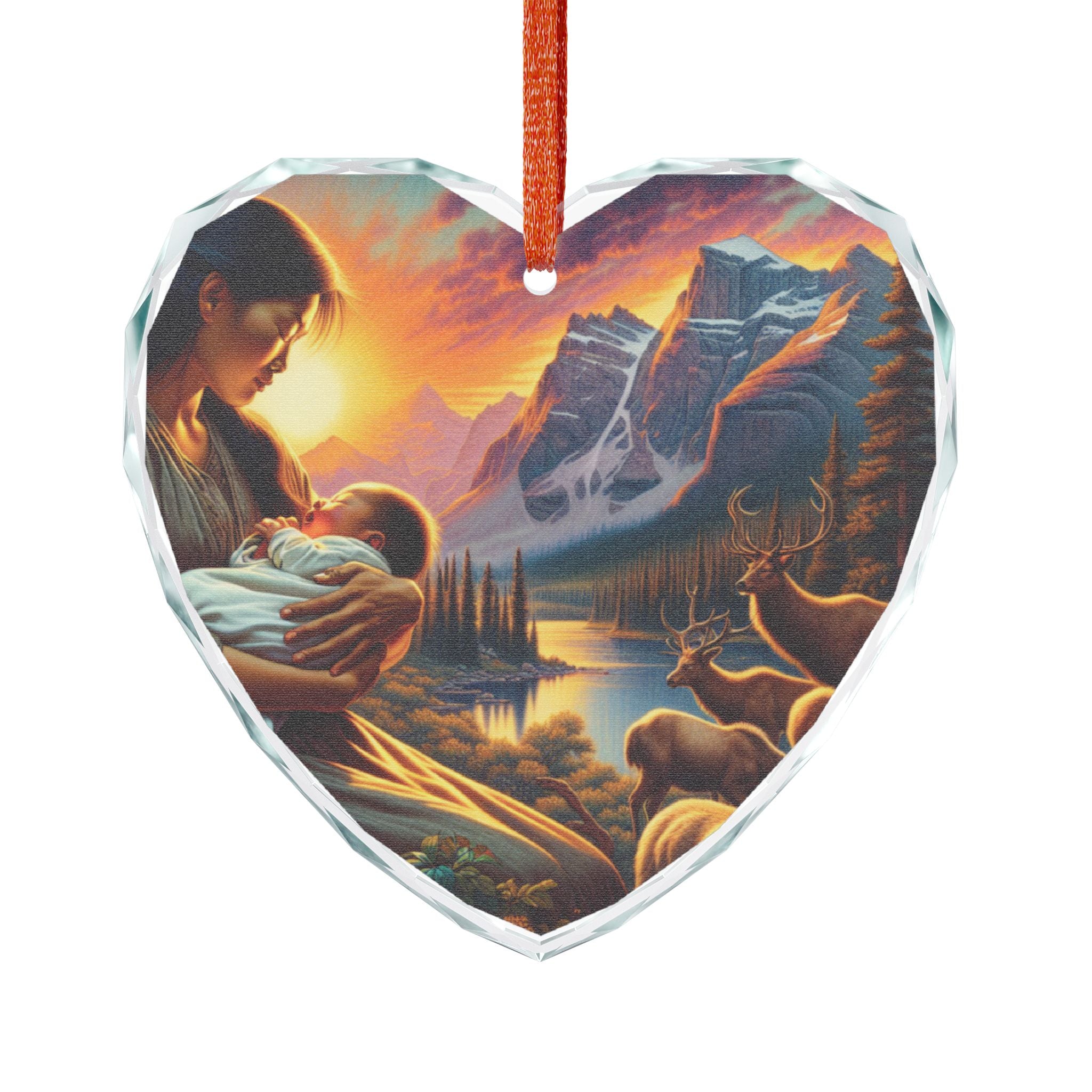 Heart-Shaped Crystal Glass Ornament, Inspired by Nature and Family, Perfect for Holiday Decor, Gift for Mother's Day, Home Decoration