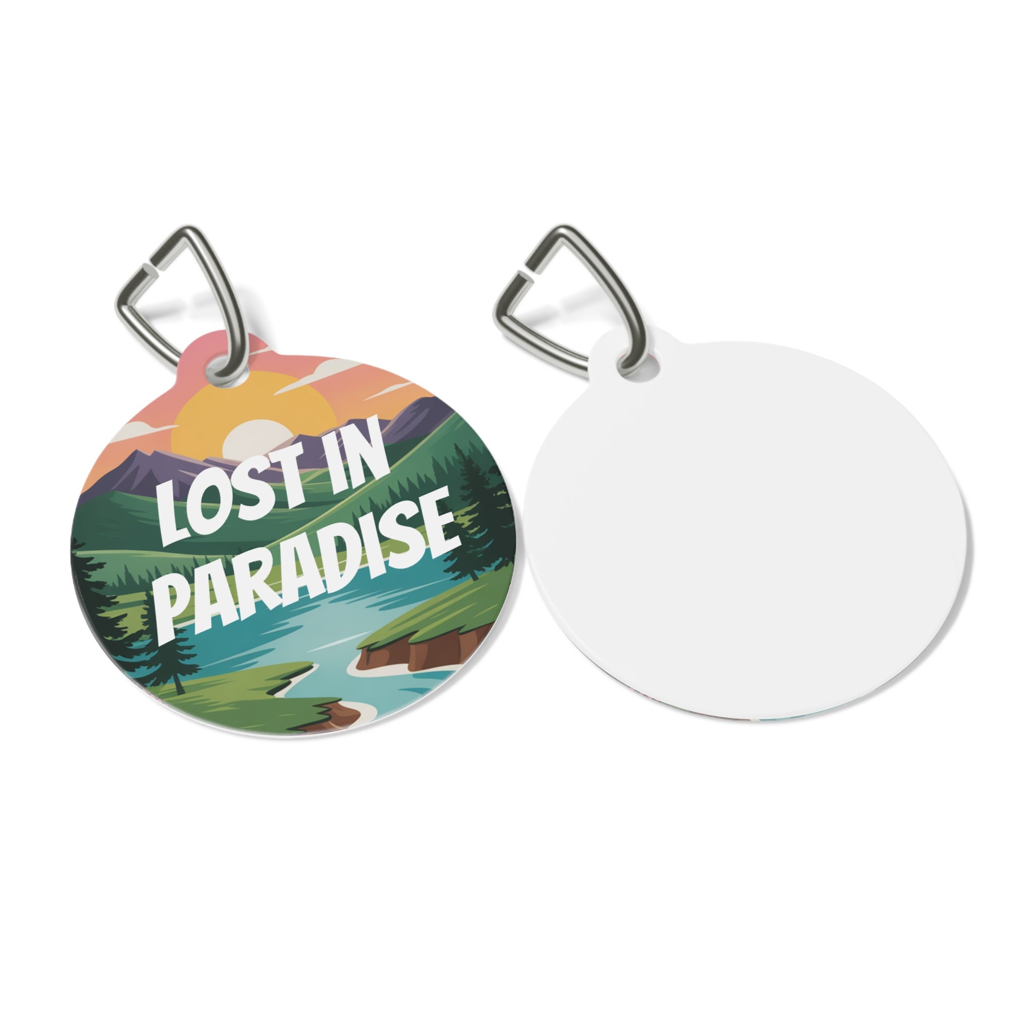 Whimsical Pet Tag - Lost in Paradise, Dog Tag, Cat ID Tag, Unique Pet Accessories, Cute Pet Gifts, Personalized Pet Name Tag