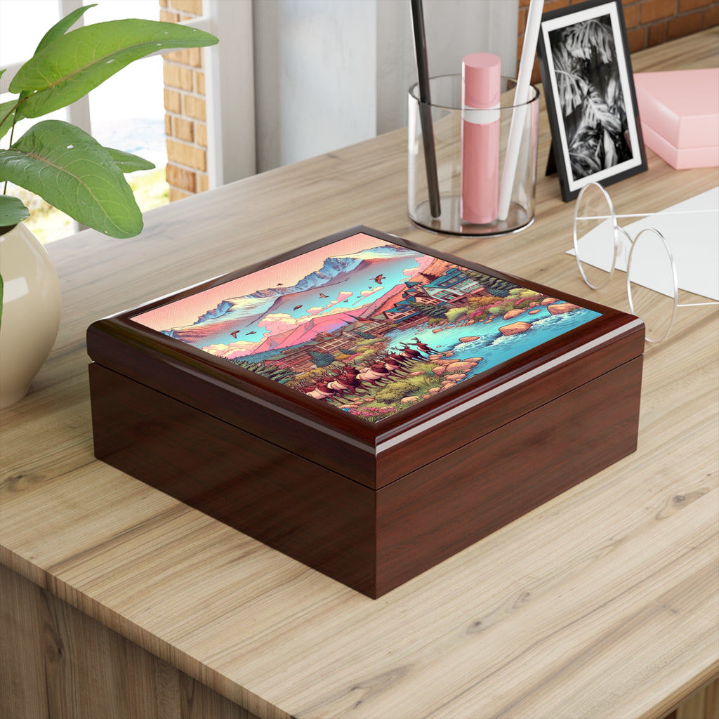 EP inspired Scenic Jewelry Box with Mountain Landscape, Nature-Inspired Jewelry Organizer, Gift for Nature Lovers, Unique Decor, Travel Memories