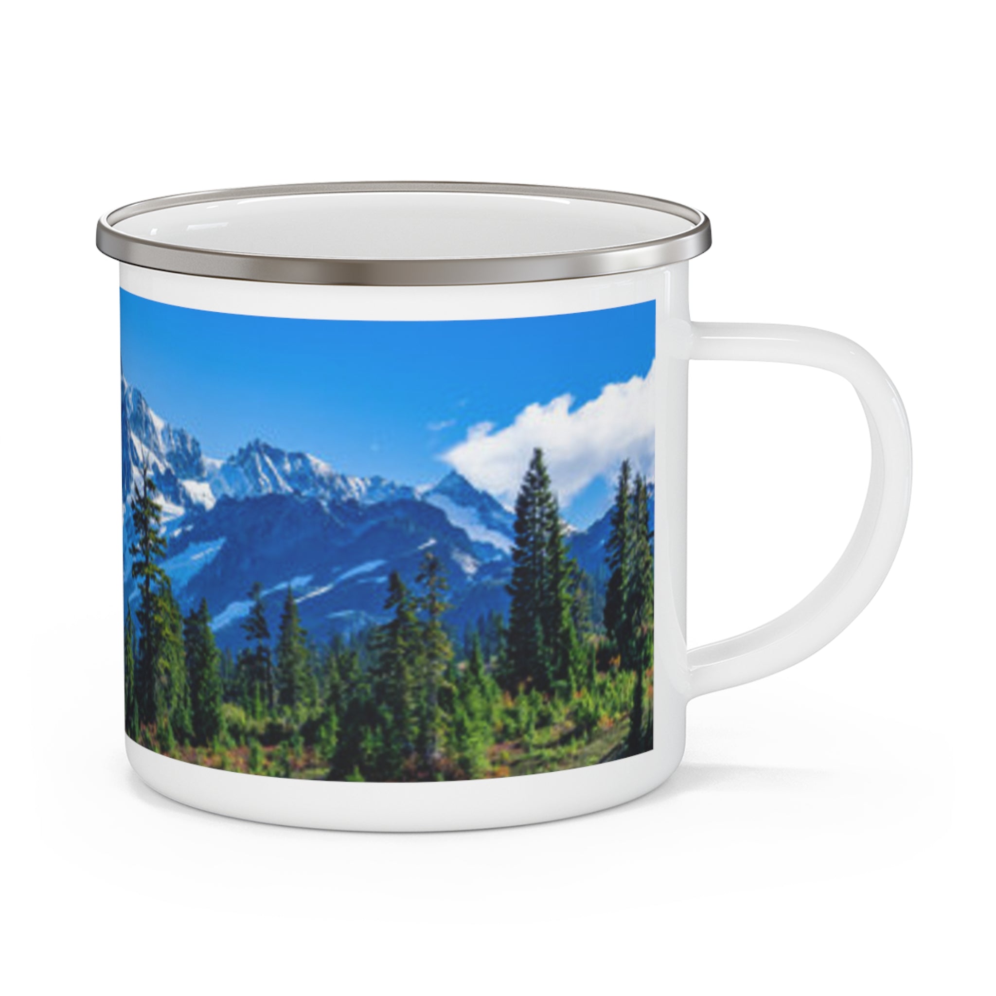 Mountain View Enamel Camping Mug - Perfect for Outdoor Lovers, Hiking Gifts, Travel Mugs, Nature Enthusiasts, Adventure Gear