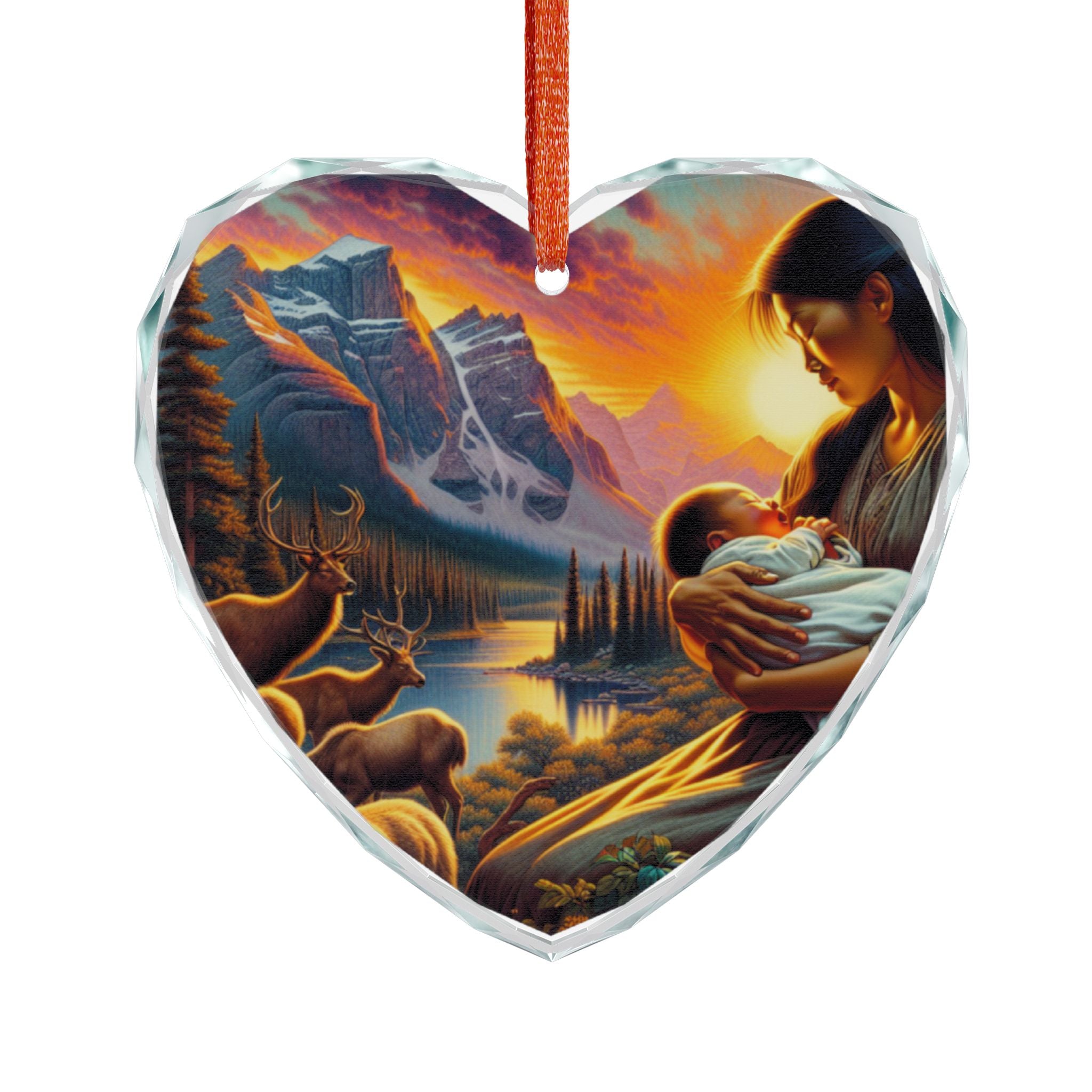 Heart-Shaped Crystal Glass Ornament, Inspired by Nature and Family, Perfect for Holiday Decor, Gift for Mother's Day, Home Decoration