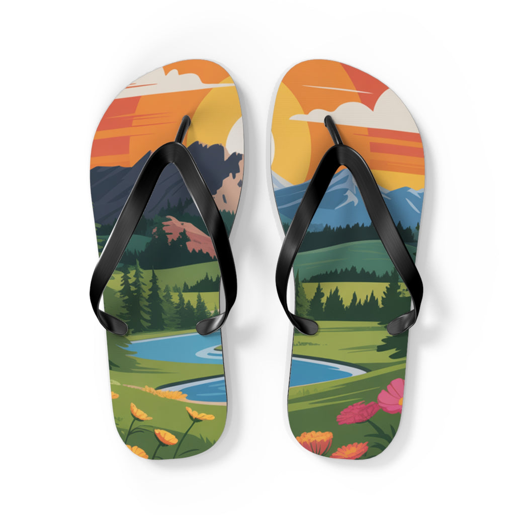 Summer Wonderland Flip Flops, Beach Footwear, Vacation Sandals, Outdoor Adventure Footwear, Gift for Nature Lovers