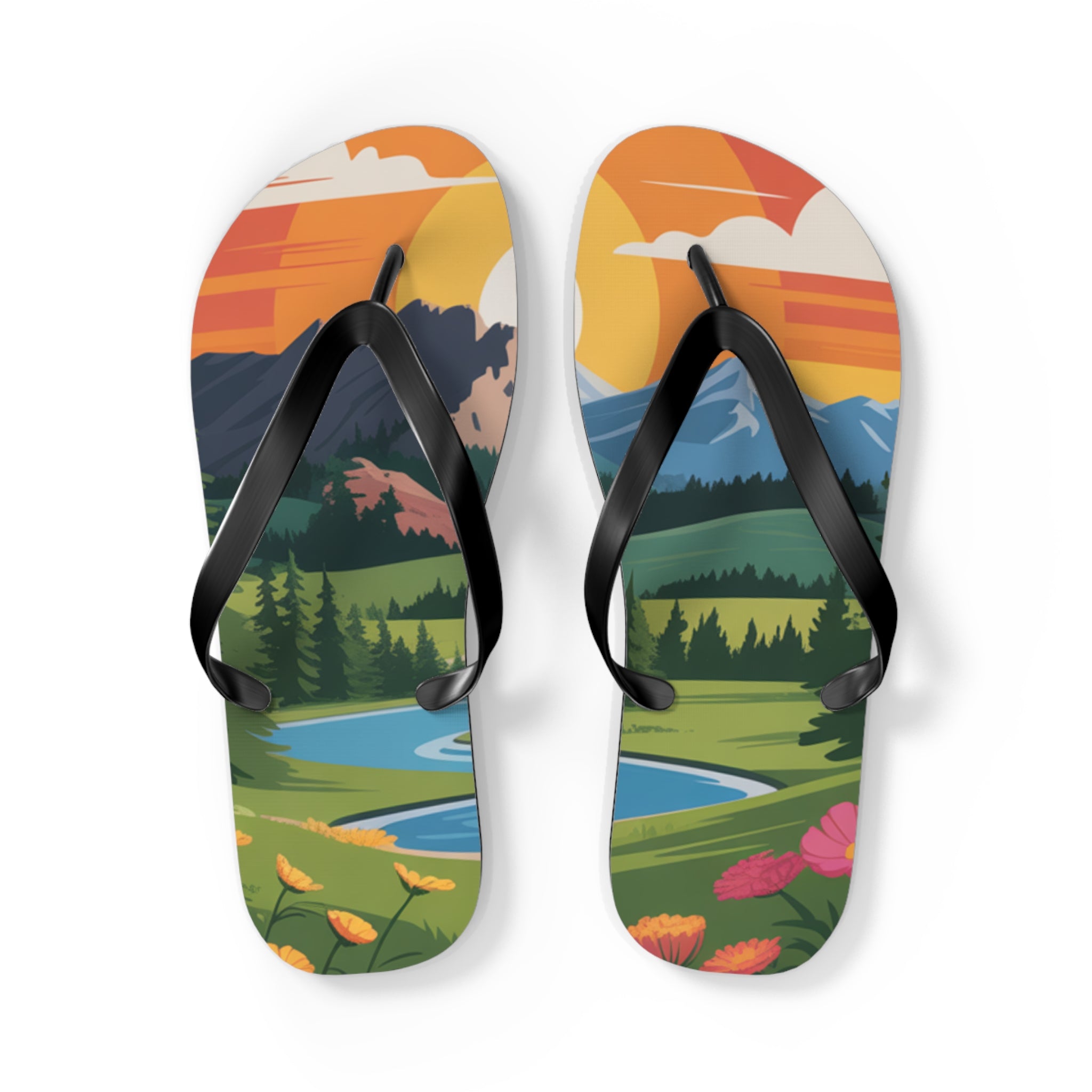 Summer Wonderland Flip Flops, Beach Footwear, Vacation Sandals, Outdoor Adventure Footwear, Gift for Nature Lovers