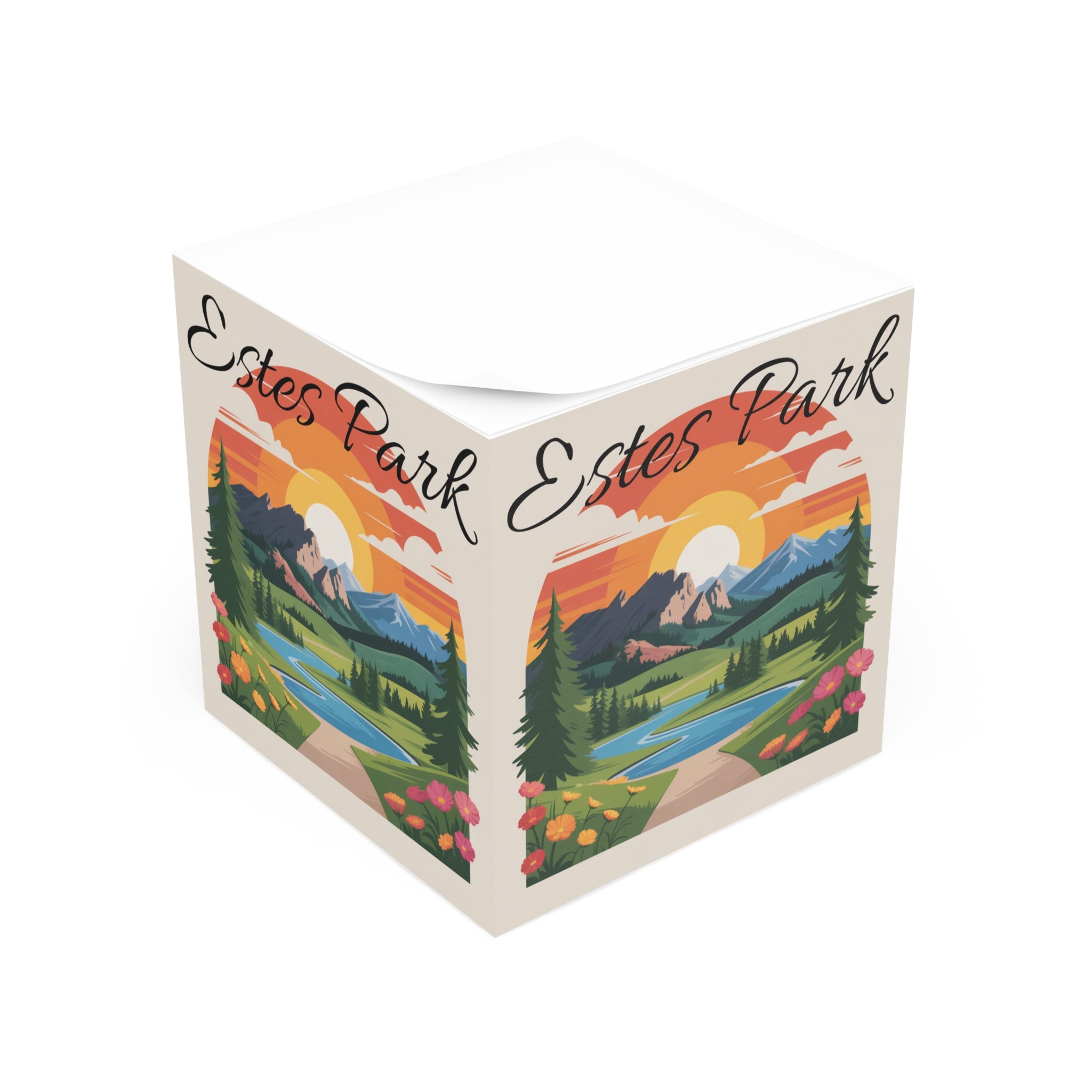 Scenic Note Cube with Estes Park Design, Cute Desk Accessory, Mountain Vibes, Nature Lover's Gift, Office Decor, Eco-Friendly Stationery