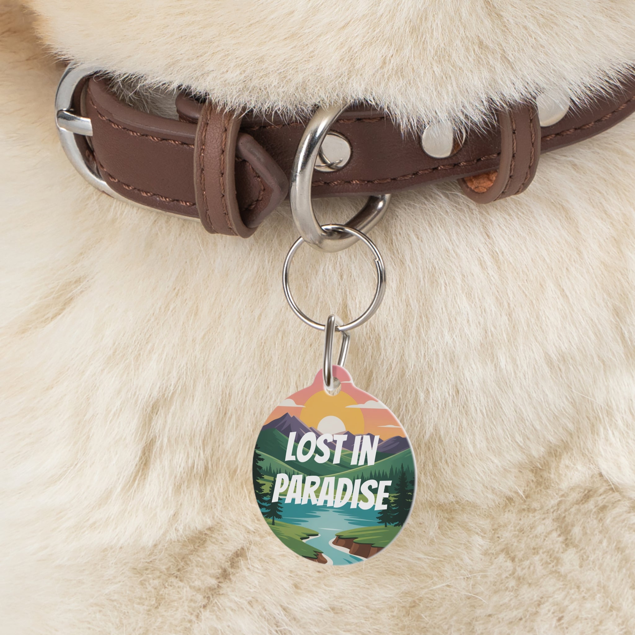 Whimsical Pet Tag - Lost in Paradise, Dog Tag, Cat ID Tag, Unique Pet Accessories, Cute Pet Gifts, Personalized Pet Name Tag