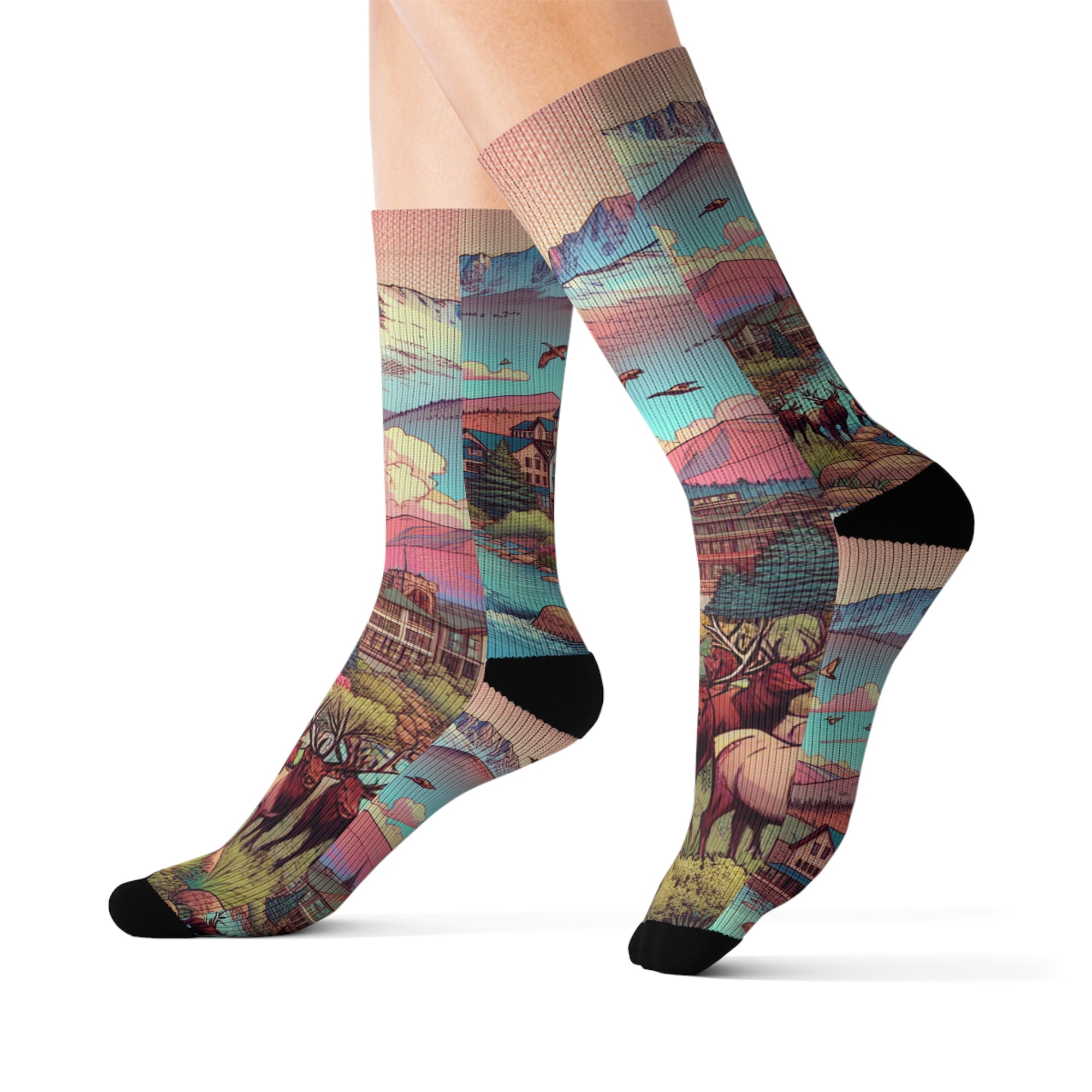 Colorful Landscape Sublimation Socks | Artistic Sock Gift | Unique Fashion Statement | Cozy Sock Style | Nature-Inspired Footwear