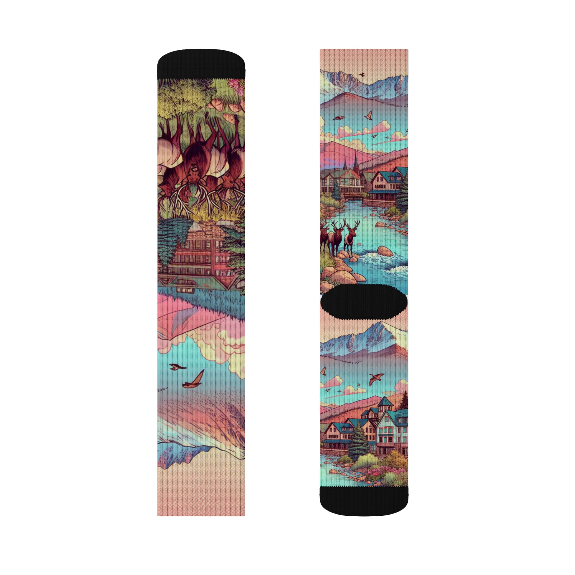 Colorful Landscape Sublimation Socks | Artistic Sock Gift | Unique Fashion Statement | Cozy Sock Style | Nature-Inspired Footwear