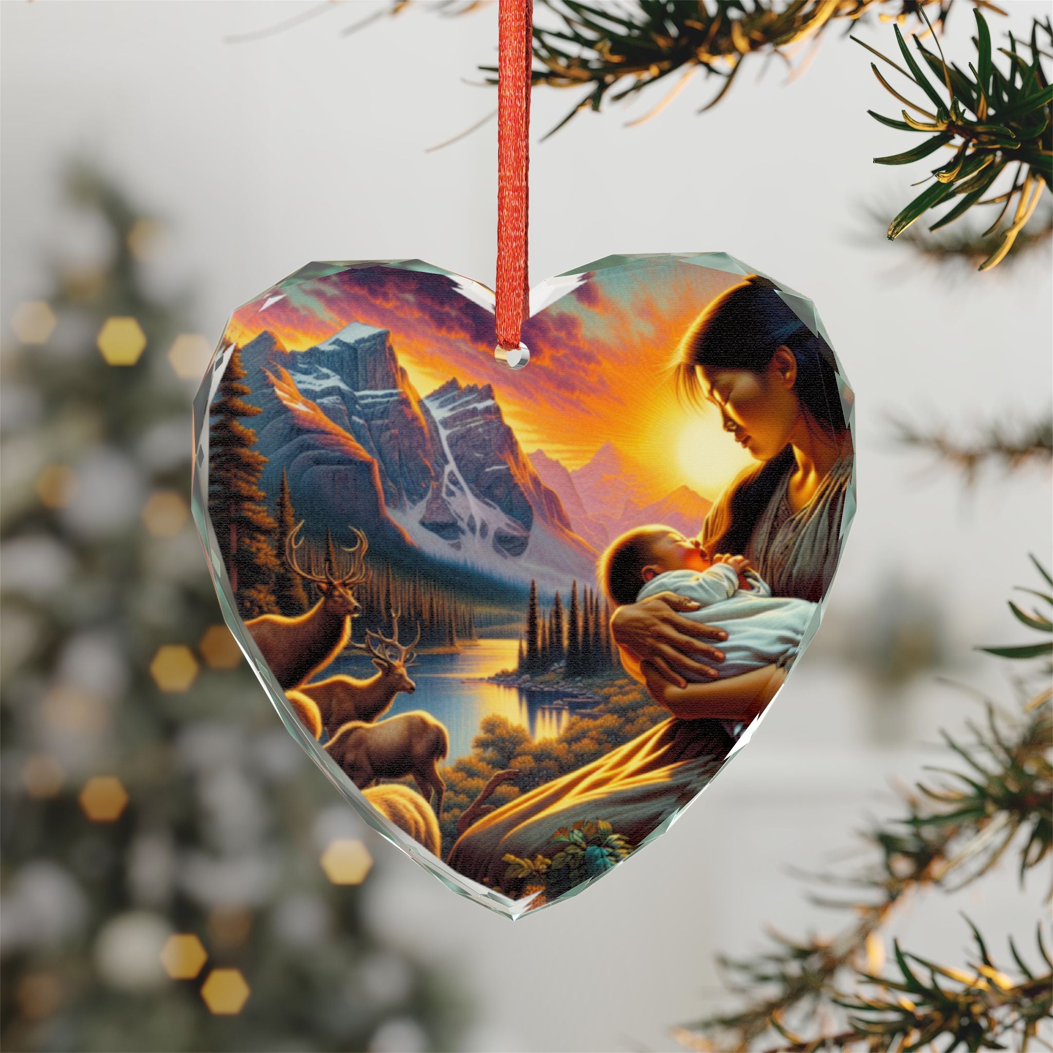Heart-Shaped Crystal Glass Ornament, Inspired by Nature and Family, Perfect for Holiday Decor, Gift for Mother's Day, Home Decoration
